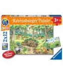 Ravensburger Kinderpuzzle 2x12tlg. WWW Tiere im Wald & Wiese