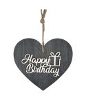 Graues 3D-Holzherz "Happy Birthday"