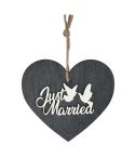 Graues 3D-Holzherz "Just Married"