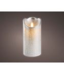 LED Wachskerze silber/warmweiß H15cm