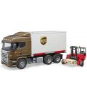 Bruder Scania R-Serie UPS Logistik-LKW mit Mitnahmestapler