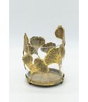 Windlicht Glas mit Metall-Blätter gold 17x13cm