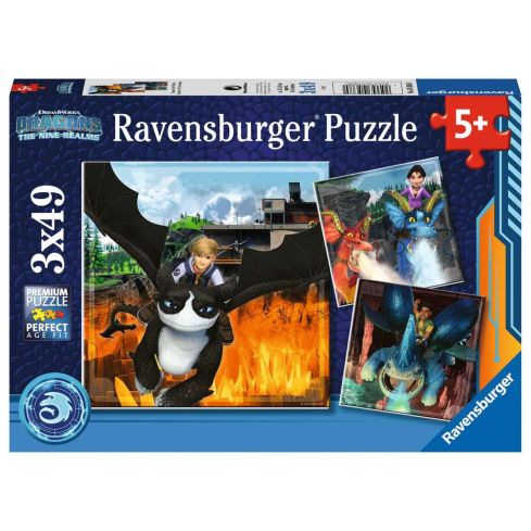 Ravensburger Kinderpuzzle 3x49tlg. Dragons: Die 9 Welten