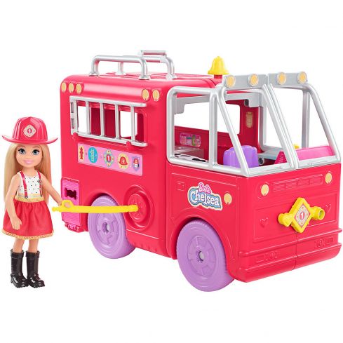 Mattel Barbie Chelsea Puppe mit Feuerwehrauto HCK73