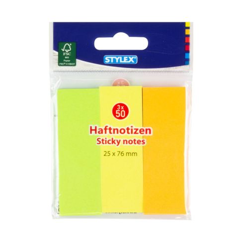 Stylex Haftnotizen farbig, 25x76mm, 3x50 Blatt