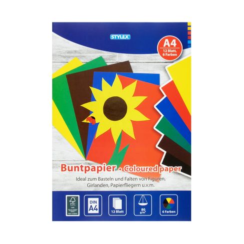 Stylex Buntpapier A4 80g/m² 12 Blatt in 6 Farben