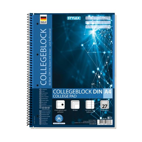 Stylex Spiral Collegeblock liniert A4 80 Blatt