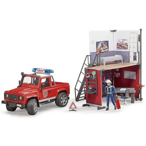 Bruder Feuerwehrstation mit Land Rover + Feuerwehrmann 62701