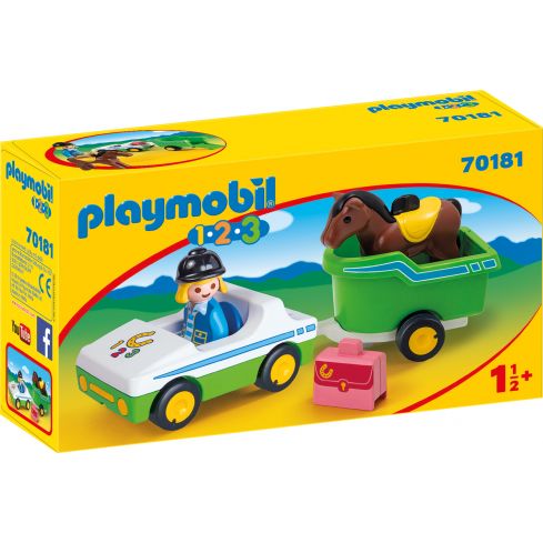 Playmobil 1.2.3 PKW mit Pferde-Anhänger 70181