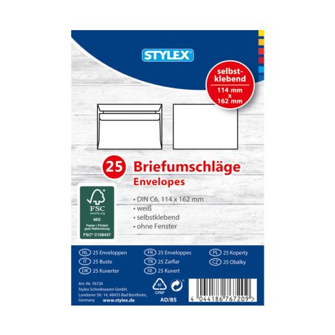 Stylex Briefumschläge C6, selbstklebend 25 Stück 