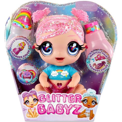 MGA Glitter Babyz Doll Pink /Rainbow)574842EUC