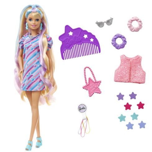 Mattel Barbie Totally Hair Puppe(blond)im Sternenprint Kleid